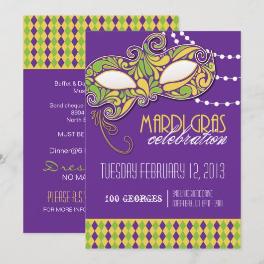 Karneval-Party Einladung (Vorne/Hinten)