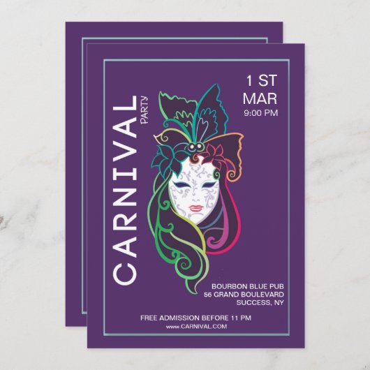 Karneval-Party Einladung (Vorne/Hinten)