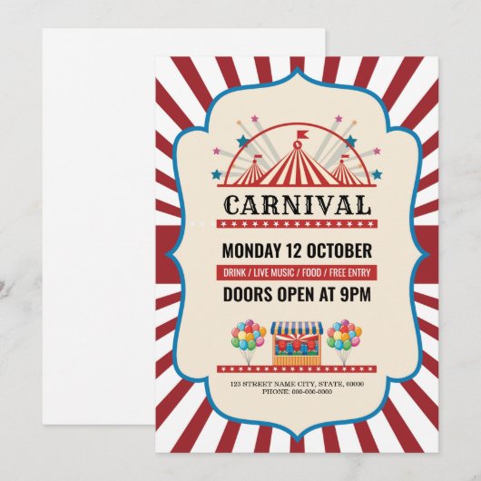 Karneval Party Flyer Einladung (Vorne/Hinten)