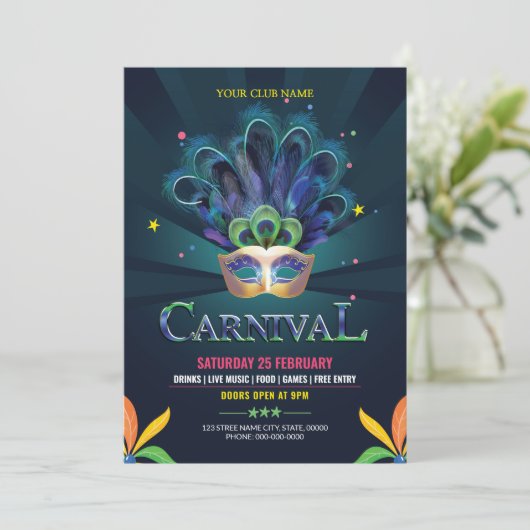 Karneval Party Flyer Einladung (Stehend Vorderseite)