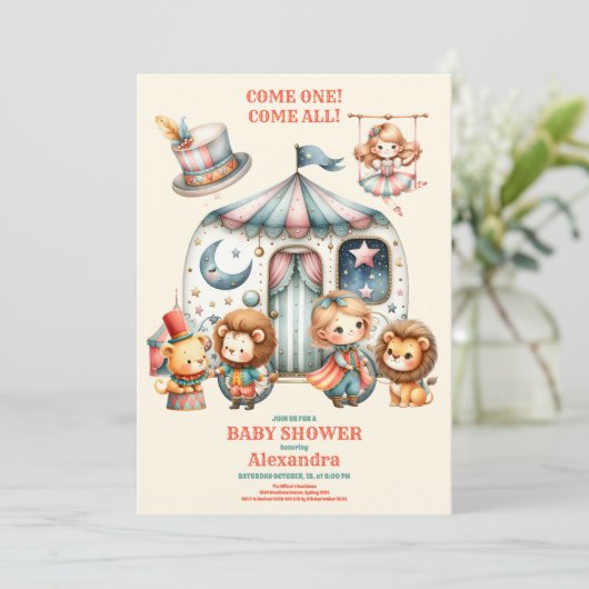 Karneval Party Rosa Circus Kinderdusche Einladung (Stehend Vorderseite)