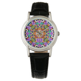 Karneval Party Time - Multicolor Mosaik & Initiale Armbanduhr