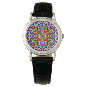 Karneval Party Time - Multicolor Mosaik & Initiale Armbanduhr