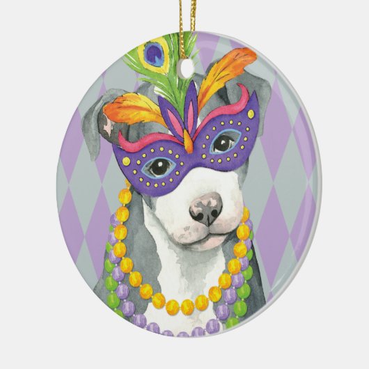 Karneval-Pitbull Terrier Keramikornament (Links)