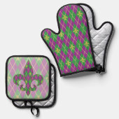 Karneval-Raute Ofenhandschuh & Topflappen-Set (Vorderseite/Rückseite)