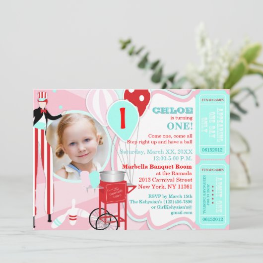 Karneval Rosa 2 Einladung (Stehend Vorderseite)