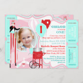 Karneval Rosa 2 Einladung (Vorne/Hinten)