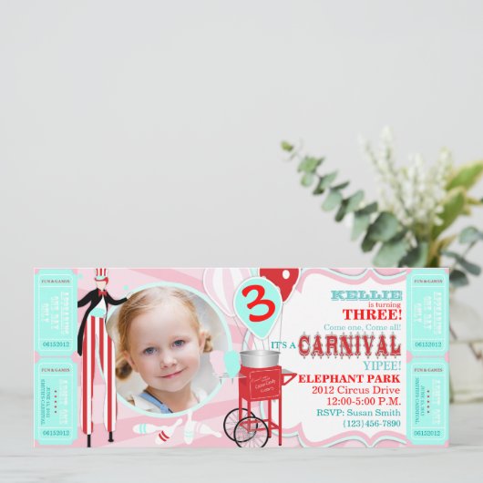 Karneval Tall Rosa Einladung (Stehend Vorderseite)