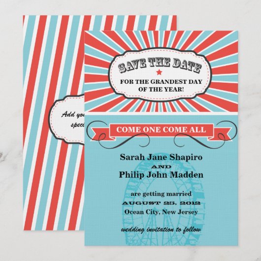 Karneval Themed Wedding Save the Date (Vorne/Hinten)