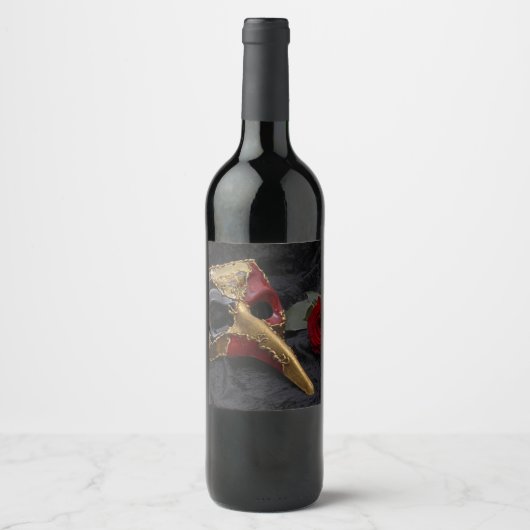 Karneval Venezianisch Pantalone Masquerade Rose Weinetikett (Vorderseite)