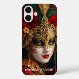 Karneval von Venedig Maske rot grün gold iPhone 16 Plus Hülle