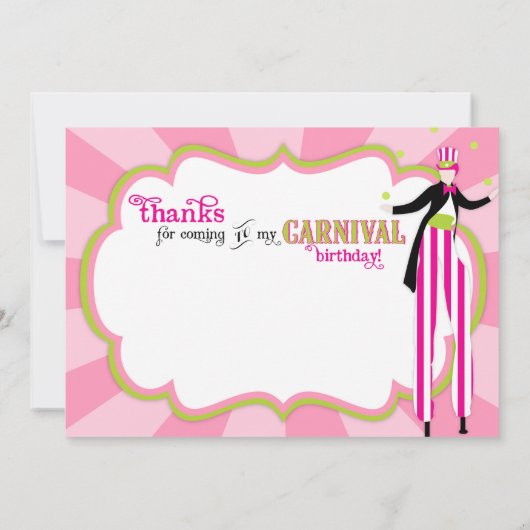 Karnevals-Stelze-Wanderer u. Zuckerwatte danken Dankeskarte (Rückseite)