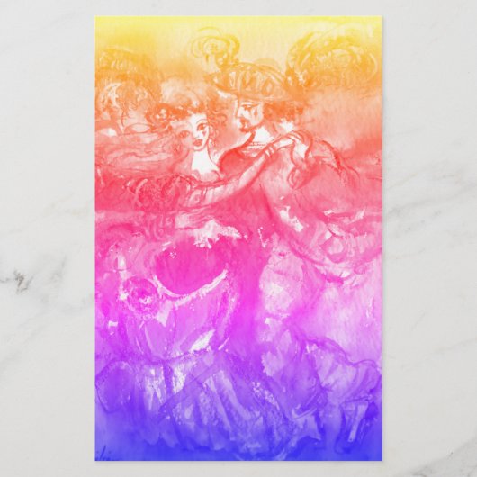 KARNEVALS-TANZ Maskerade-Tänzer-Rosa-Gelb-Blau Briefpapier (Vorderseite)