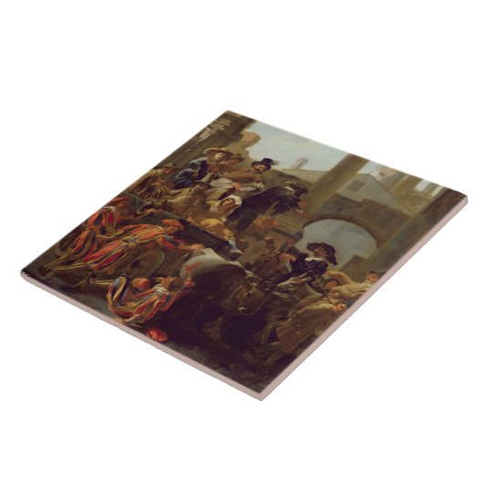 Karnevals-Zeit in Rom, 1653 (Öl auf Leinwand) Fliese (Seite)