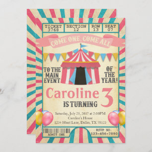 Karnevals-Zirkus-Karten-Geburtstags-Party Einladung
