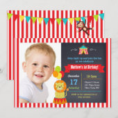 Karnevals-Zirkus-Löwe Bigtop Einladung (Vorne/Hinten)