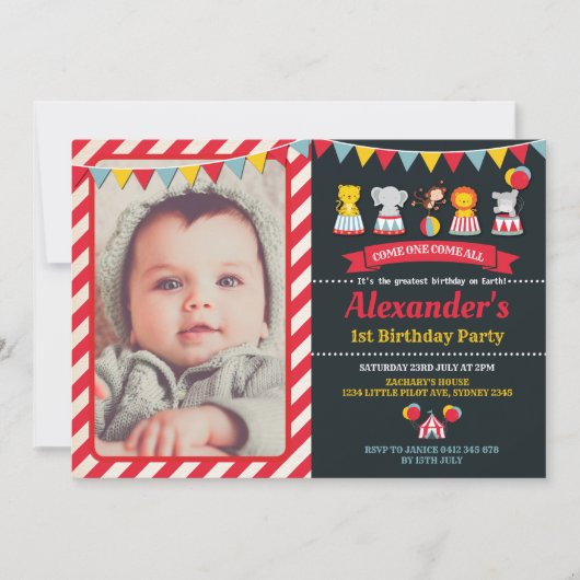 Karnevals-Zirkus-Tier-Geburtstags-Party Einladung (Vorderseite)