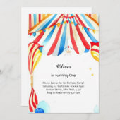 Karnevalskreis Wasserfarbe 1. Geburtstag Einladung (Vorne/Hinten)