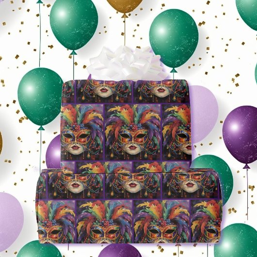 Karnevalsmaske Feathers Mardi Gras Roll of Geschenkpapier
