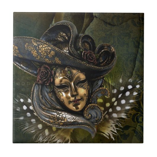 Karnevalsmaske Green Damask Tile Fliese (Vorderseite)