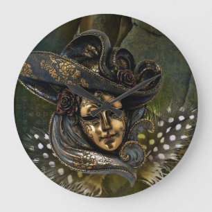Karnevalsmaske-grüne Damaskenmauer Große Wanduhr