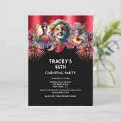 Karnevalsnachtszirkus Feuerwerk masquerade rot Einladung (Stehend Vorderseite)