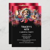 Karnevalsnachtszirkus Feuerwerk masquerade rot Einladung (Vorne/Hinten)