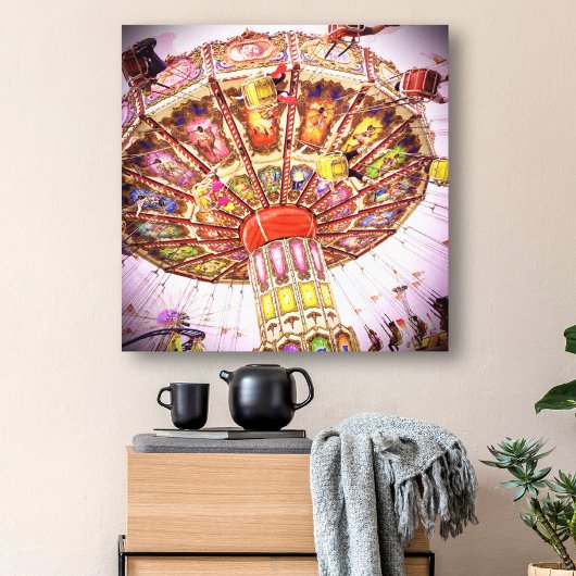 Karnevalsschwingenfahrt Rosa Himmel Vintages Foto  Leinwanddruck