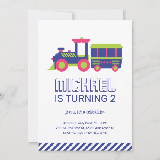 Karnevalszug Blaue und grüne Kinder Jungen Geburts Einladung (Vorderseite)