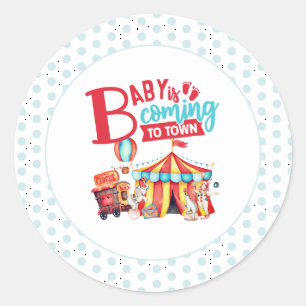 Karnival Zirkus Blau Baby Shower Runder Aufkleber