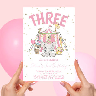 Karnival Zirkus Pink 3. Geburtstag Einladung