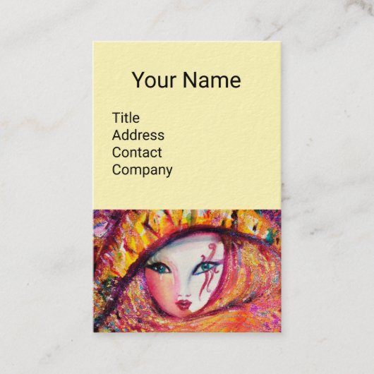 KARNIVALMASK IM GELBEN MIT ROTE ROSE Creme Visitenkarte (Vorderseite)