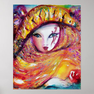 KARNIVALMASK IM GELBEN MIT ROTE ROSE POSTER