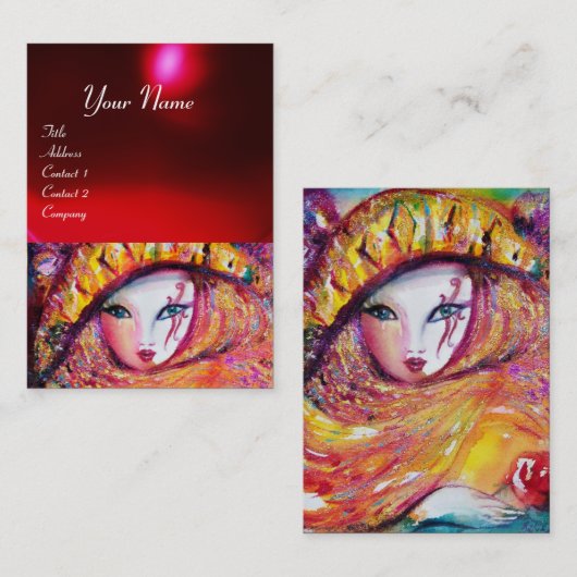 KARNIVALMASK IM GELBEN MIT ROTE ROSE Ruby Visitenkarte (Vorne/Hinten)