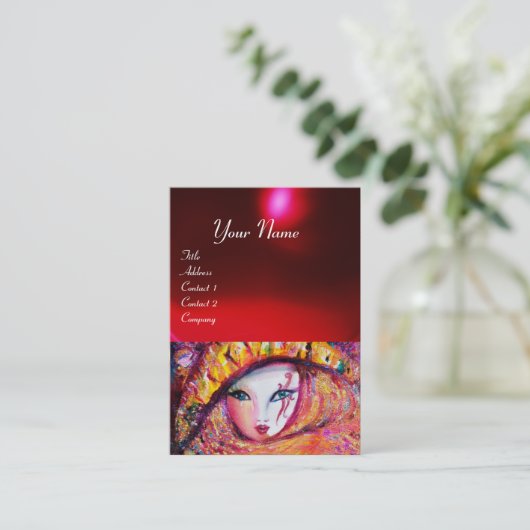 KARNIVALMASK IM GELBEN MIT ROTE ROSE Ruby Visitenkarte (Stehend Vorderseite)