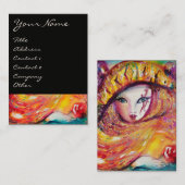 KARNIVALMASK IM GELBEN MIT ROTE ROSE VISITENKARTE (Vorne/Hinten)