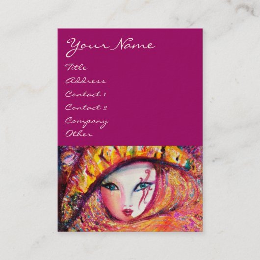 KARNIVALMASK IM GELBEN MIT ROTE ROSE VISITENKARTE (Vorderseite)