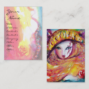 KARNIVALMASK IM GELBEN MIT ROTE ROSE VISITENKARTE