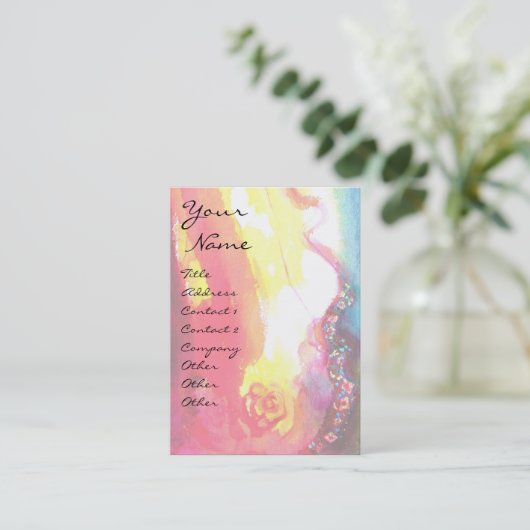 KARNIVALMASK IM GELBEN MIT ROTE ROSE VISITENKARTE (Stehend Vorderseite)