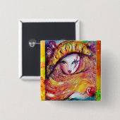 KARNIVALMASK IN GOLDGELB MIT ROTE ROSE BUTTON (Vorne & Hinten)