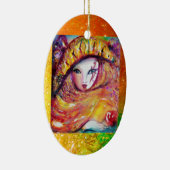 KARNIVALMASK IN GOLDGELB MIT ROTE ROSE KERAMIKORNAMENT (Rechts)