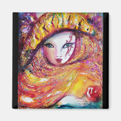 KARNIVALMASK IN GOLDGELB MIT ROTE ROSE MAGNET (Vorne)