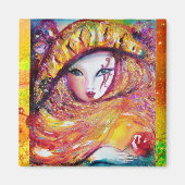 KARNIVALMASK IN GOLDGELB MIT ROTE ROSE MAGNET (Vorne)