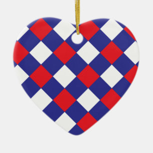 Karo 1 Rot Weiß Blau Keramik Ornament