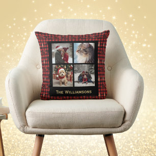 Karo 4 Foto Weihnachten Landhausstil Rot Schwarz Kissen