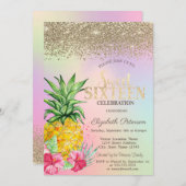 Karo,Ananas Hibiskus Holografischer Süßstoff 16 Einladung (Vorne/Hinten)