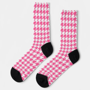 Karo aus rosa und weißem Hahnentrittmuster Socken