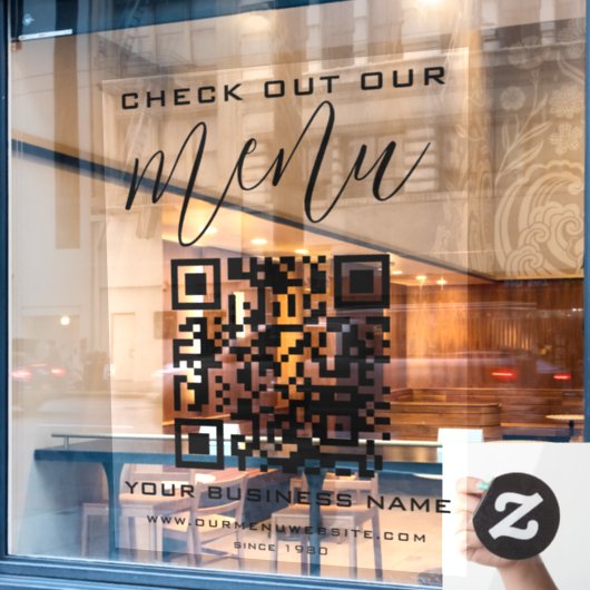 Karo aus unserem Menü Qr Code Schwarz-weiß Chic Mo Fensteraufkleber (Café-Fenster)