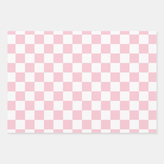Karo Baby Pink und White Checkerboard Muster Geschenkpapier Set (Vorderseite 2)