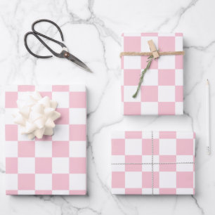 Karo Baby Pink und White Checkerboard Muster Geschenkpapier Set